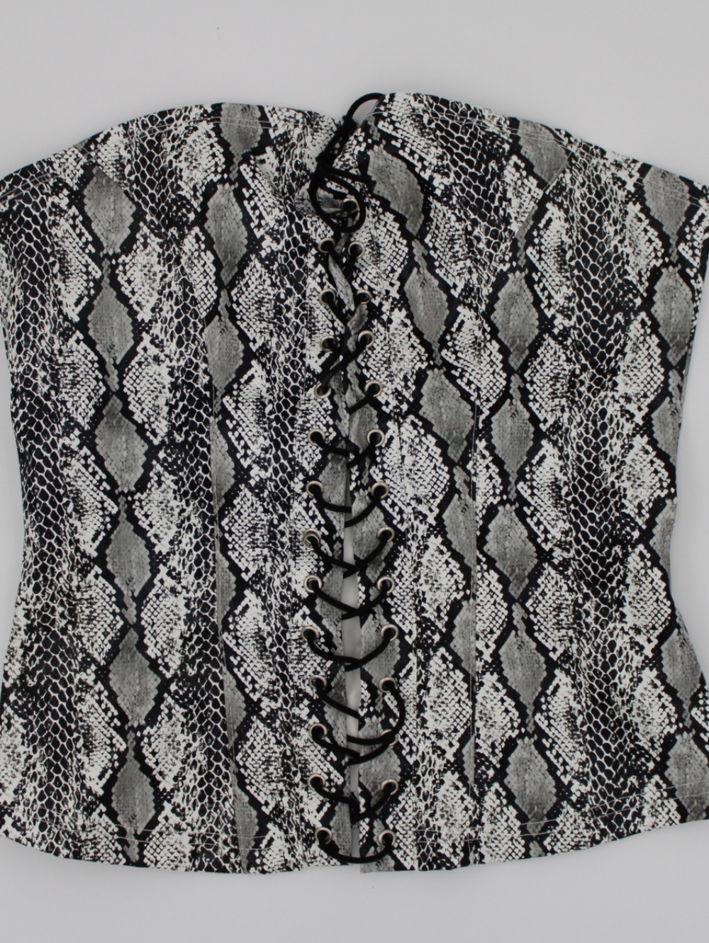 Black Grey Snakeskin Print Lace Up Corset Top Size S